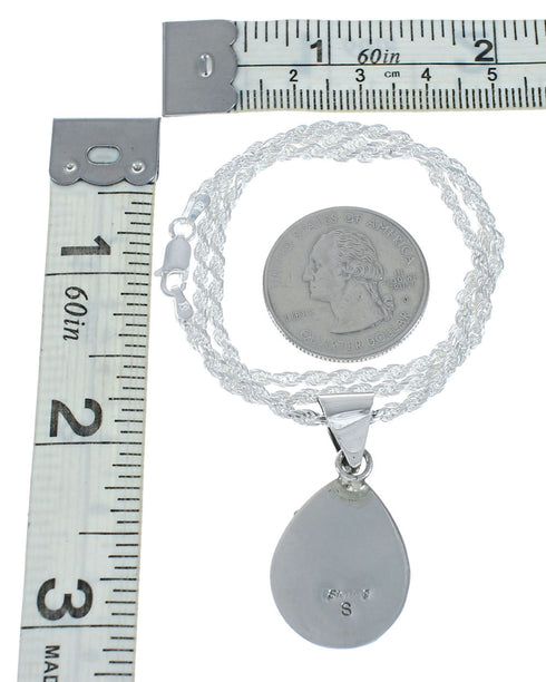 Navajo Authentic Sterling Silver Opal Pendant Chain Necklace X11173